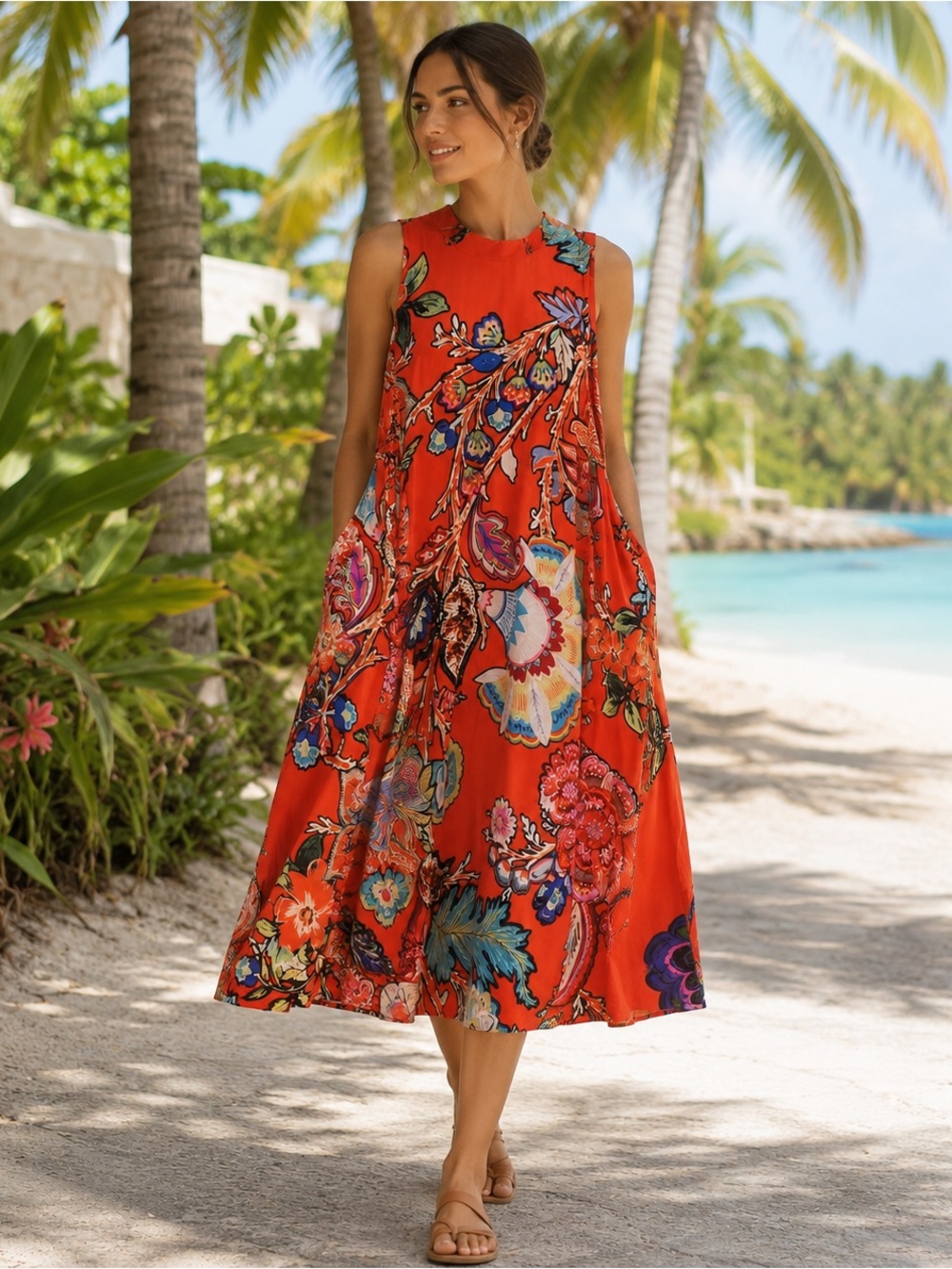 Anthropologie Maeve Larkhill Orange Floral Silk Swing Dress XS